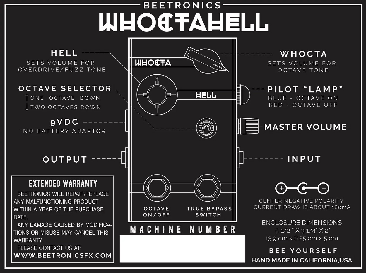 Beetronics Whoctahell Fuzz + Octave-down - Overdrive/Distortion/fuzz effectpedaal - Variation 4