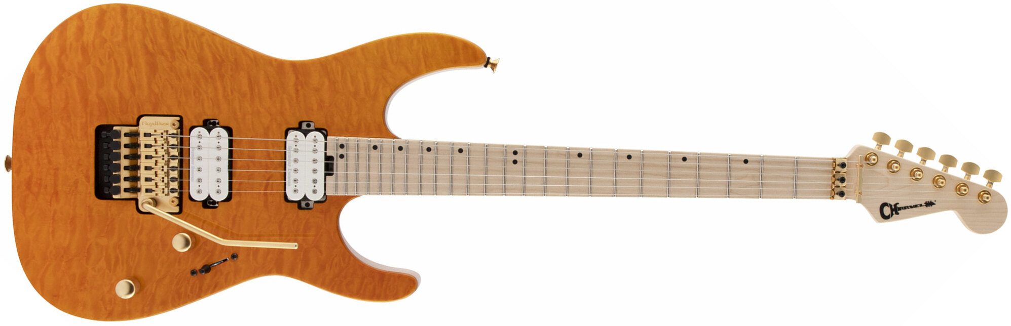 Charvel Dinky Dk24 Hh Fr M Mahogany With Quilt Maple Pro-mod 2h Seymour Duncan Mn - Dark Amber - Elektrische gitaar in Str-vorm - Main picture