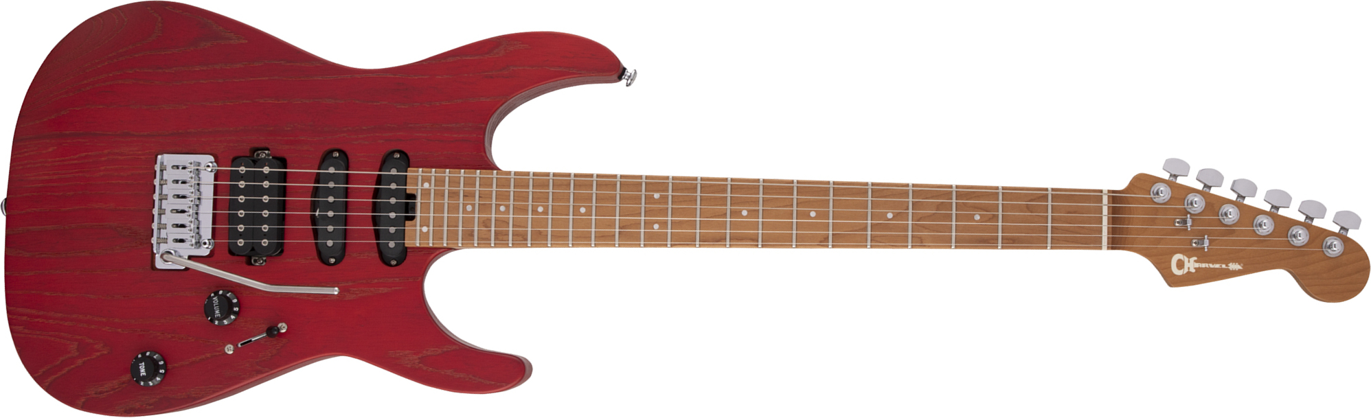 Charvel Dinky Dk24 Hss 2pt Cm Ash Pro-mod Seymour Duncan Trem Mn - Red Ash - Elektrische gitaar in Str-vorm - Main picture