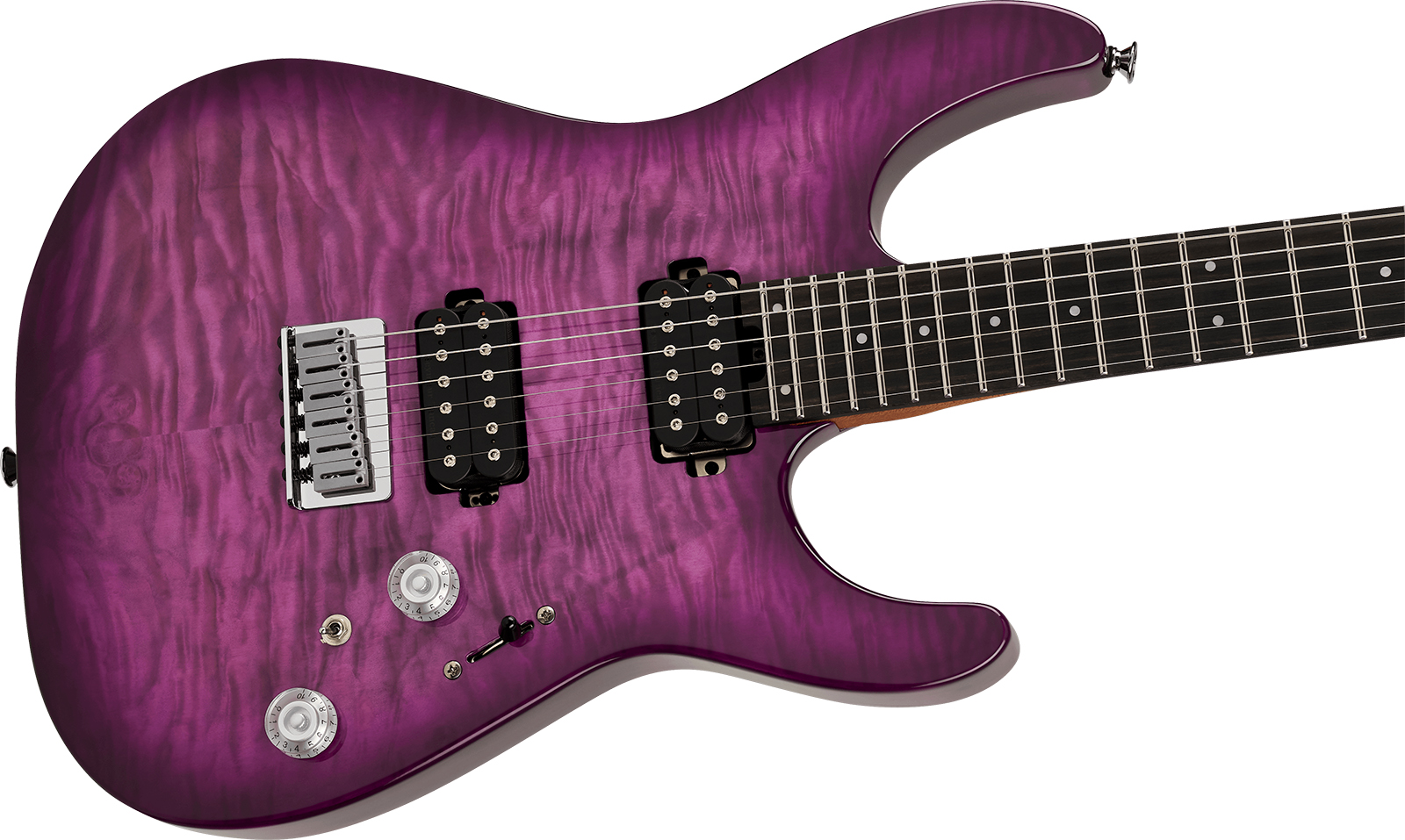 Charvel Dinky Dk24 Hh Ht Eb Qm Pro-mod Plus 2h Ht Eb - Violet Radiance - Elektrische gitaar in Strat vorm - Variation 2