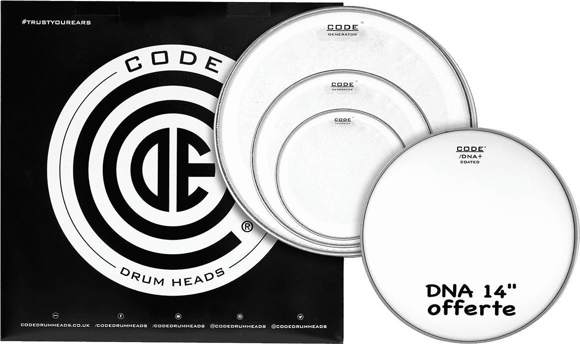 Vellen set Code drumheads Pack Tansparent Rock + 1 DNA 14 Offerte