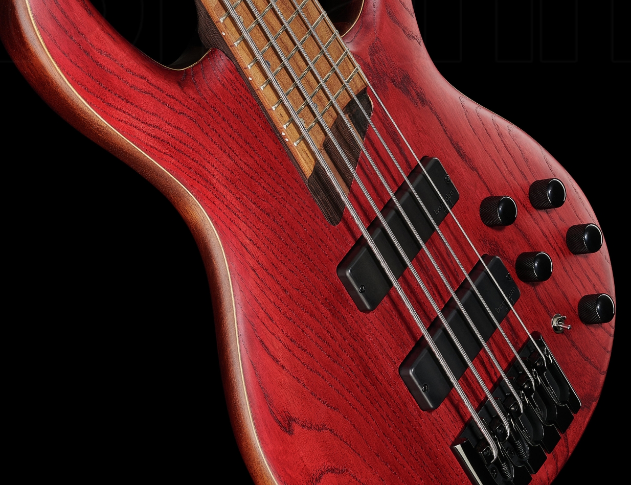 Cort B5 Element Artisan 5c Active Bartolini Mn - Open Pore Burgundy Red - Solid body elektrische bas - Variation 2
