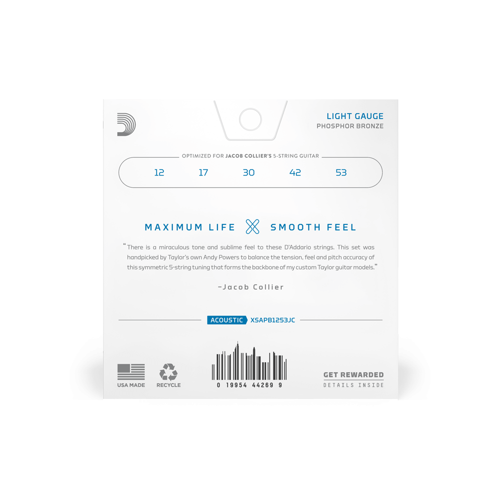 D'addario Jeu De 5 Cordes 12-53 Light, Jacob Collier 5-string Taylor,  Coated Acoustic Guitar Strings - Westerngitaarsnaren - Variation 2
