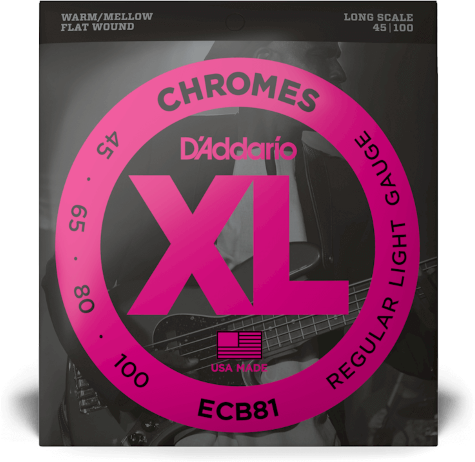 D'addario Jeu De 4 Cordes Ecb81 Chromes Flatwound Bass Long Scale Light 45-100 - Elektrische bassnaren - Main picture
