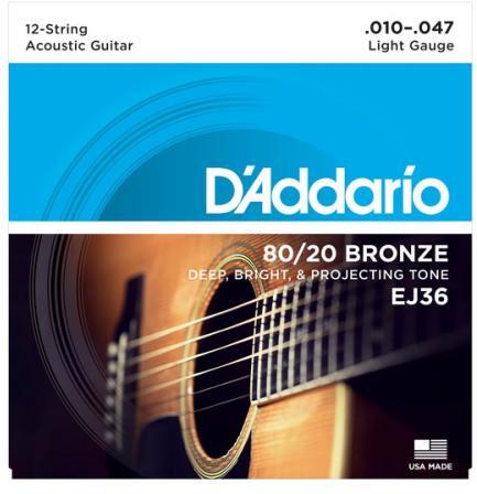 D'addario Jeu De 12 Cordes Ej36 80/20 Bronze Acoustic Guitar Strings, Light, 10-47 - Westerngitaarsnaren - Main picture