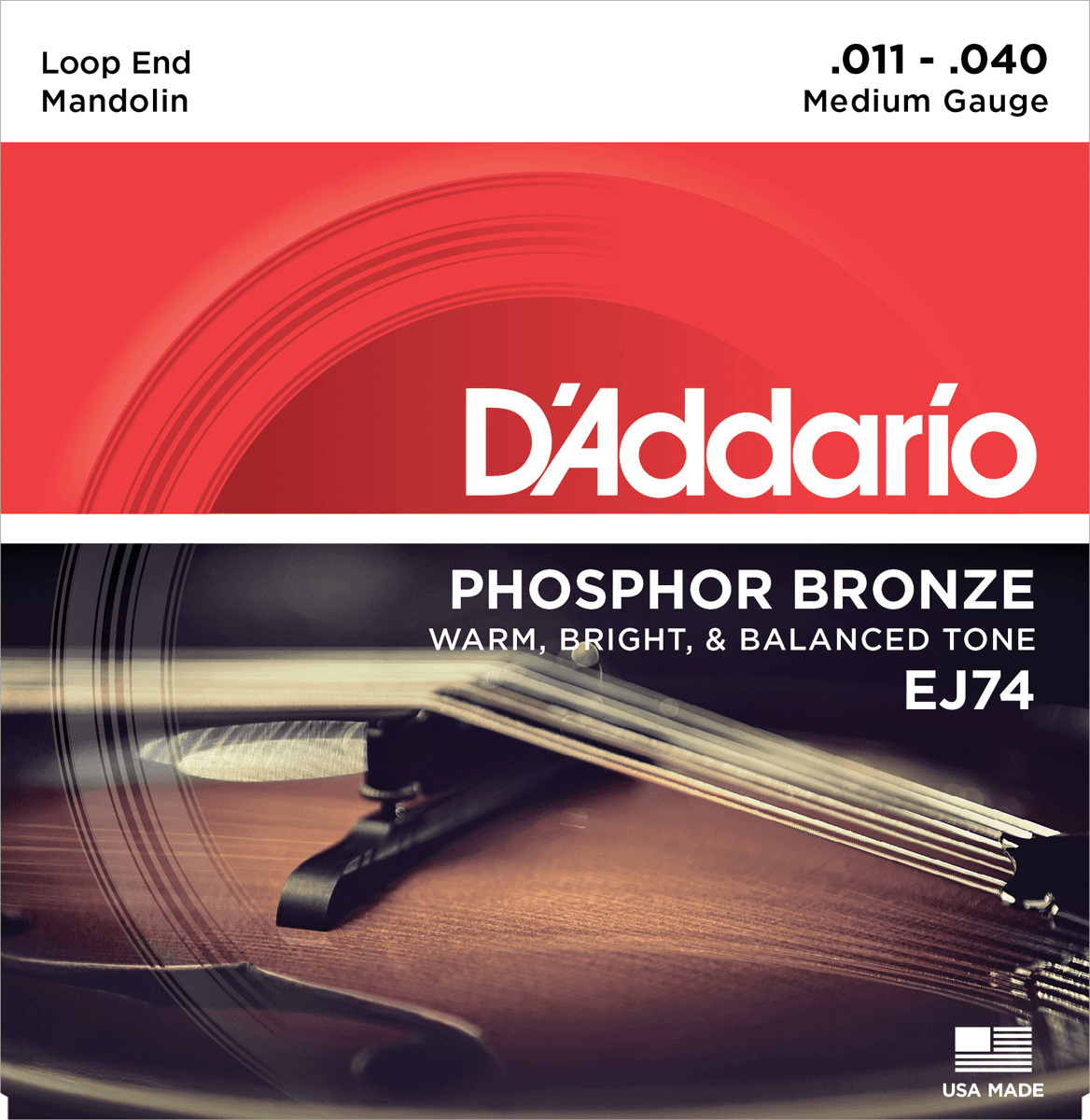 D'addario Ej74 Mandolin Strings Phosphor Bronze Medium 11-40 - Mandolinesnaren - Main picture