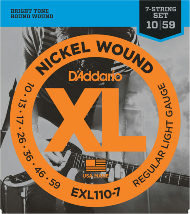 D'addario Jeu De 7 Cordes Exl110-7 Nickel Round Wound 7-string Regular Light 10-59 - Elektrische gitaarsnaren - Main picture