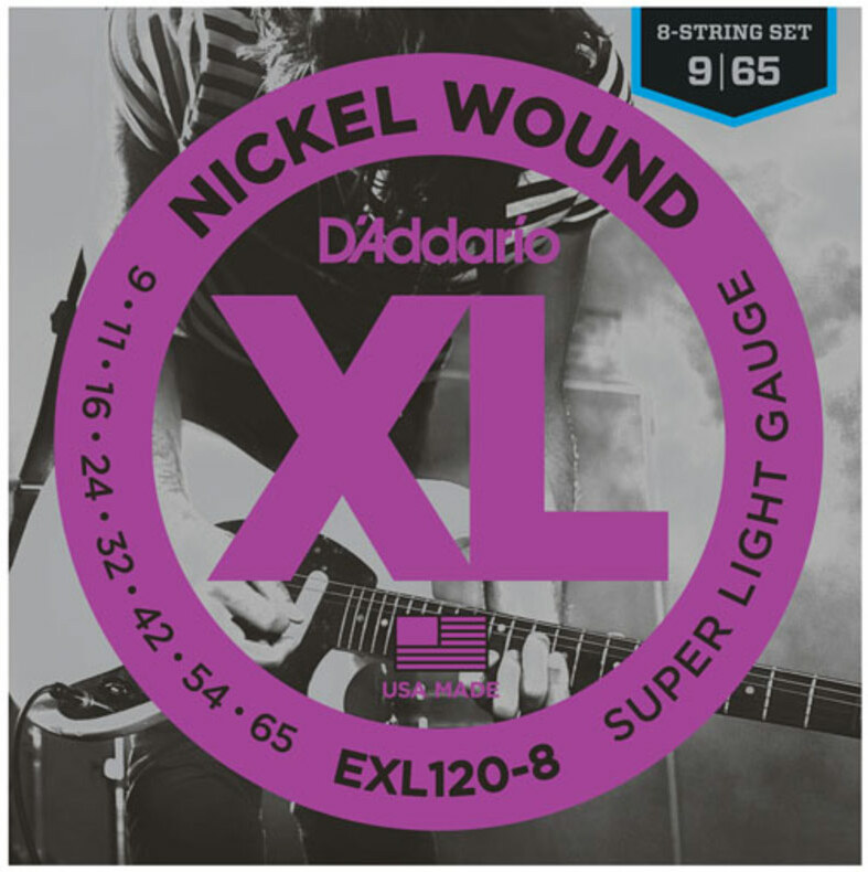 D'addario Jeu De 8 Cordes Exl120-8 Nickel Round Wound 8-string Super Light 9-65 - Elektrische gitaarsnaren - Main picture