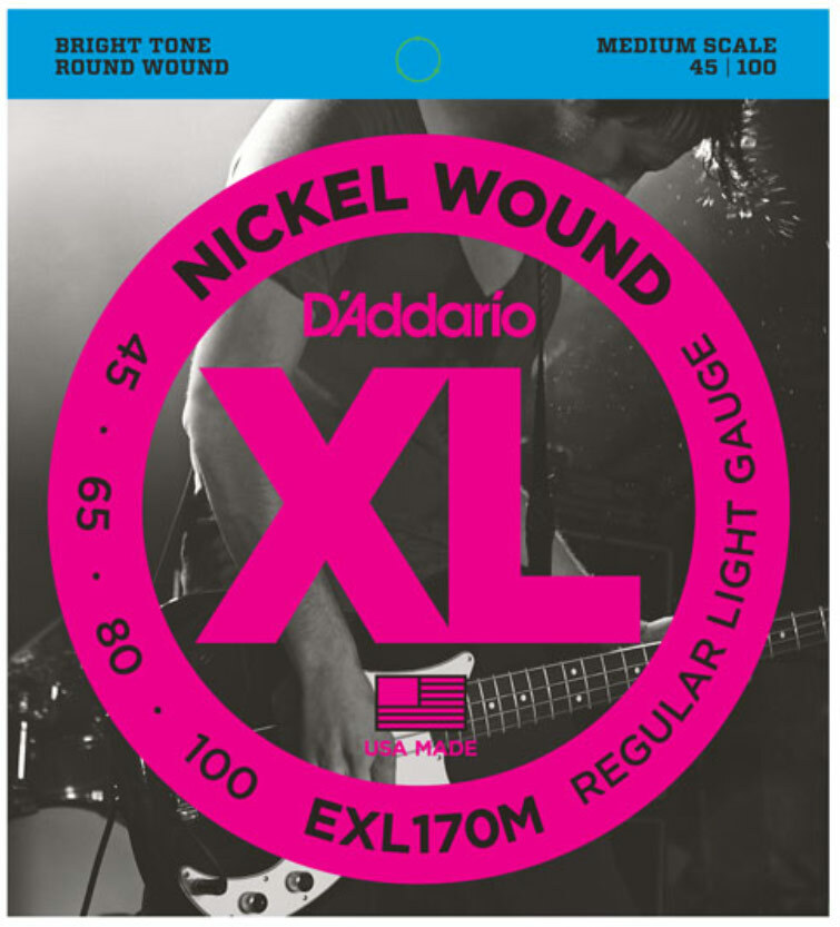 D'addario Exl170m Nickel Round Wound Electric Bass Medium Scale 4c 45-100 - Elektrische bassnaren - Main picture