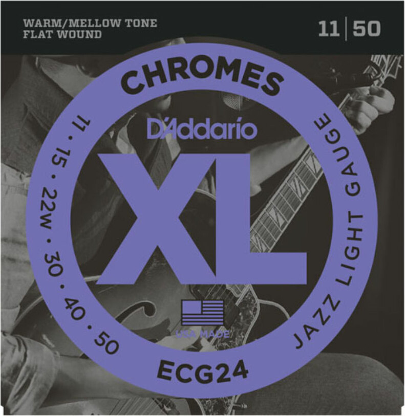 D'addario Jeu De 6 Cordes Xl Chromes Flat Wound Jazz Ecg24 Light 11-50 - Elektrische gitaarsnaren - Main picture