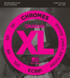 Elektrische bassnaren D'addario ECB81 Chromes Flatwound Bass, Long Scale, 45-100 - Set van 4 snaren