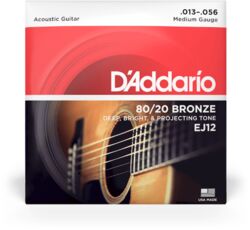 Westerngitaarsnaren  D'addario EJ12 80/20 Bronze Acoustic Guitar Strings, Medium, 13-56 - Snarenset