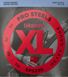 Elektrische bassnaren D'addario EPS230 Electric Bass 4-String Set ProSteels Round Wound Long Scale 55-110 - Set van 4 snaren
