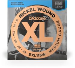 Elektrische gitaarsnaren D'addario EXL115W Nickel Wound, Medium/Blues-Jazz Rock, Wound 3rd, 11-49 - Snarenset