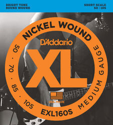 Elektrische bassnaren D'addario EXL160S Electric Bass 4-String Set Nickel Round Wound Short Scale 50-105 - Set van 4 snaren