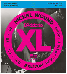 Elektrische bassnaren D'addario EXL170M Electric Bass 4-String Set Nickel Round Wound Medium Scale 45-100 - Set van 4 snaren