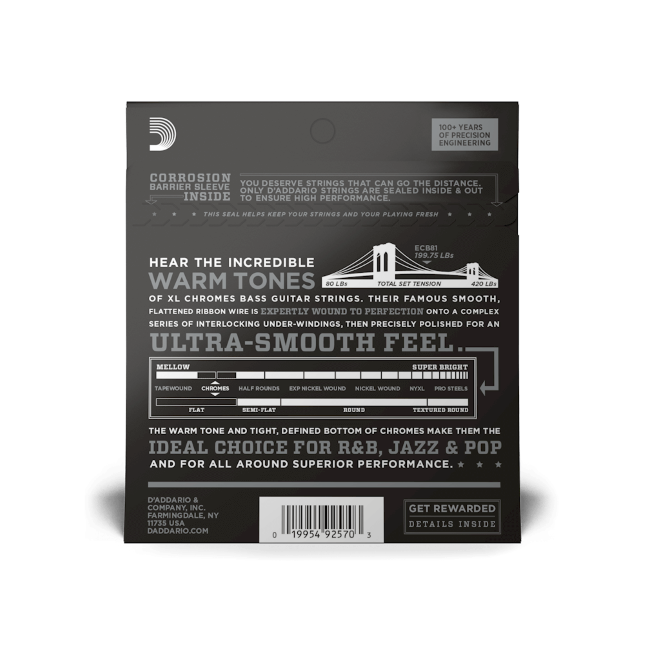 D'addario Jeu De 4 Cordes Ecb81 Chromes Flatwound Bass Long Scale Light 45-100 - Elektrische bassnaren - Variation 1