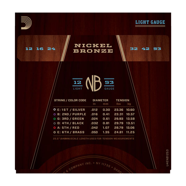 D'addario Jeu De 6 Cordes Nickel Bronze Acoustic Guitar Nb1253 Light 12-53 - Westerngitaarsnaren - Variation 2