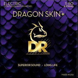 Elektrische gitaarsnaren Dr DRAGON SKIN+ Core Technology Coated Wrap 11-80 - 8-snarige set