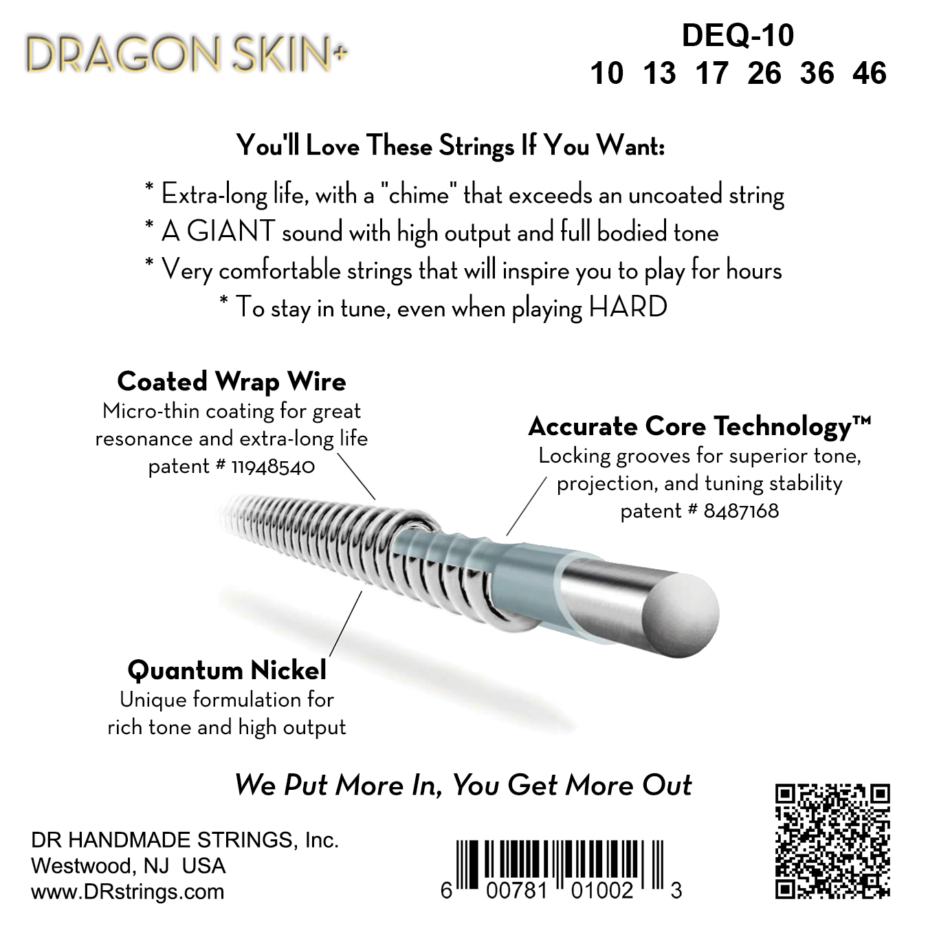 Dr Jeu De 6 Cordes Dragon Skin+ Core Technology Coated Wrap 10-46 - Elektrische gitaarsnaren - Variation 1