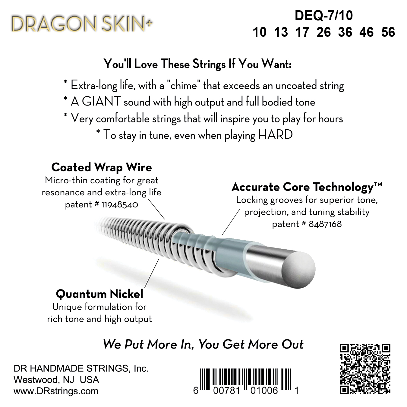Dr Jeu De 7 Cordes Dragon Skin+ Core Technology Coated Wrap 10-56 - Elektrische gitaarsnaren - Variation 1