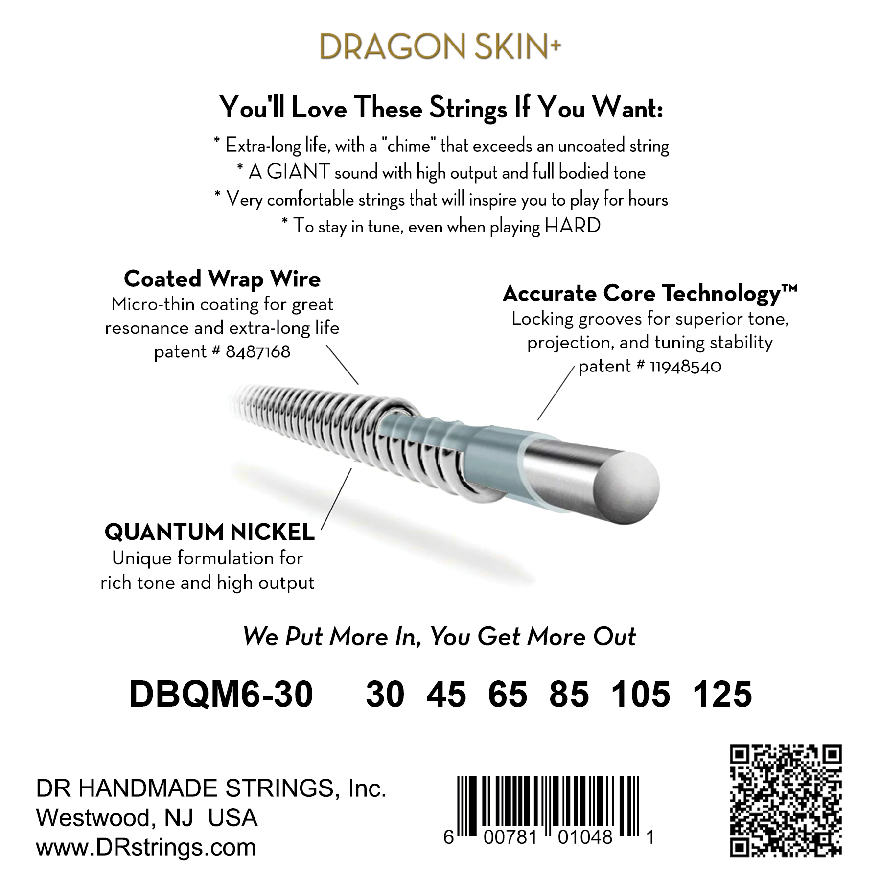 Dr Jeu De 6 Cordes Dragon Skin+ Core Technology Coated Wrap 30-125 Tapered Multi-scale - Elektrische bassnaren - Variation 1