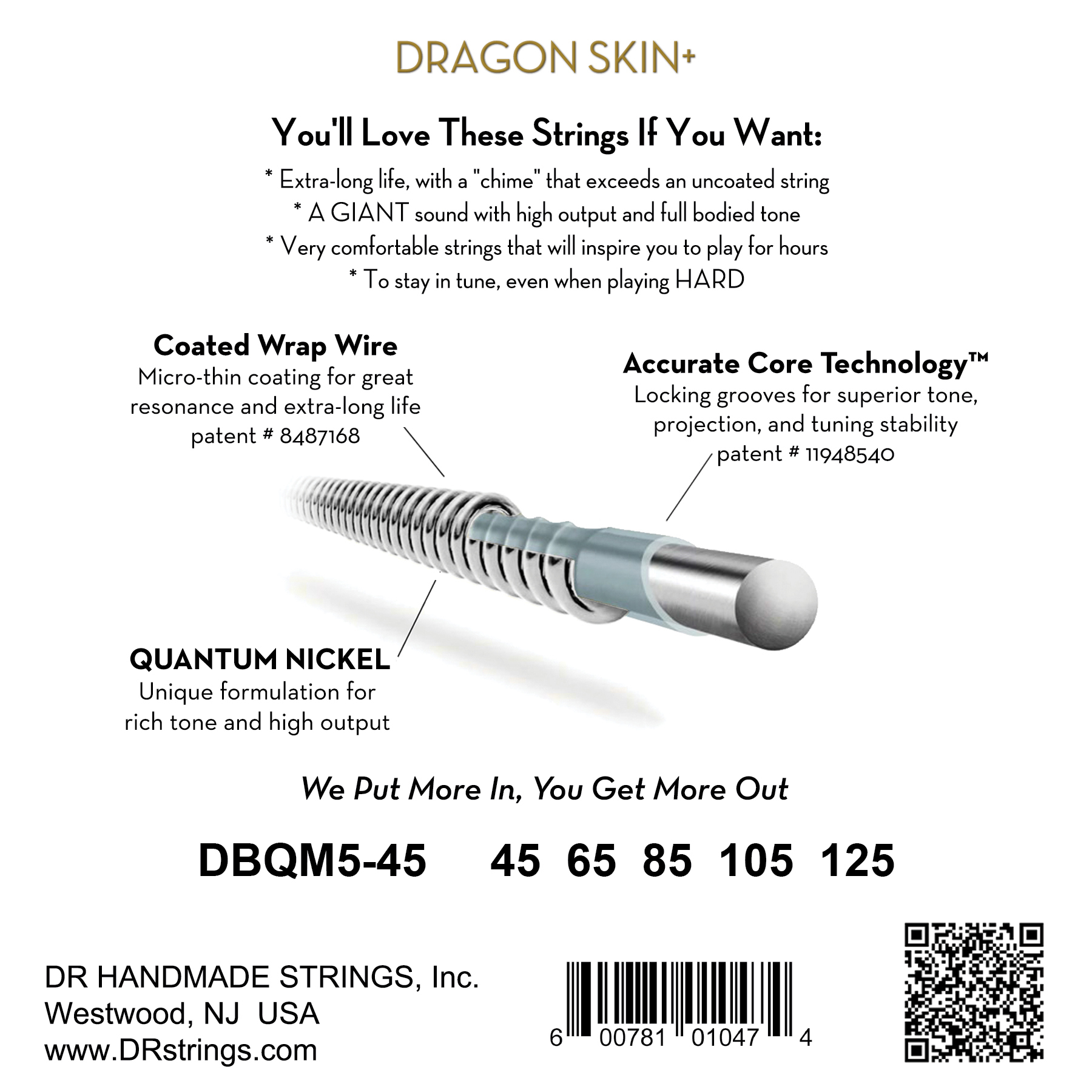 Dr Jeu De 5 Cordes Dragon Skin+ Core Technology Coated Wrap 45-125 Tapered Multi-scale - Elektrische bassnaren - Variation 1
