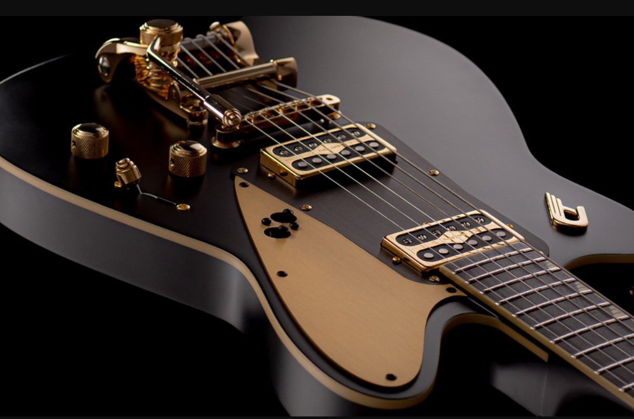 Duesenberg Falken Tremolo 2h Rw - Matte Black & Gold - Retro-rock elektrische gitaar - Variation 3