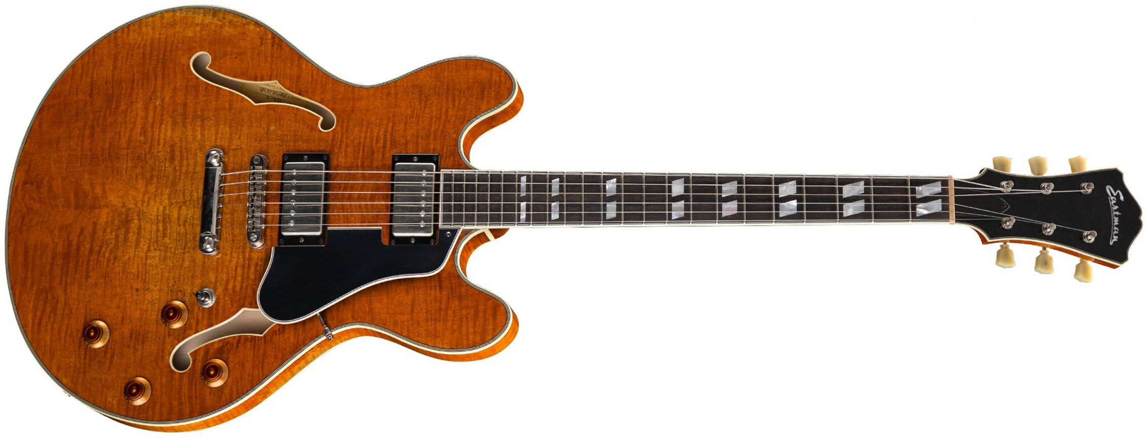 Eastman T59v Thinline Laminate Hh Lollar Ht Eb - Amber - Semi hollow elektriche gitaar - Main picture