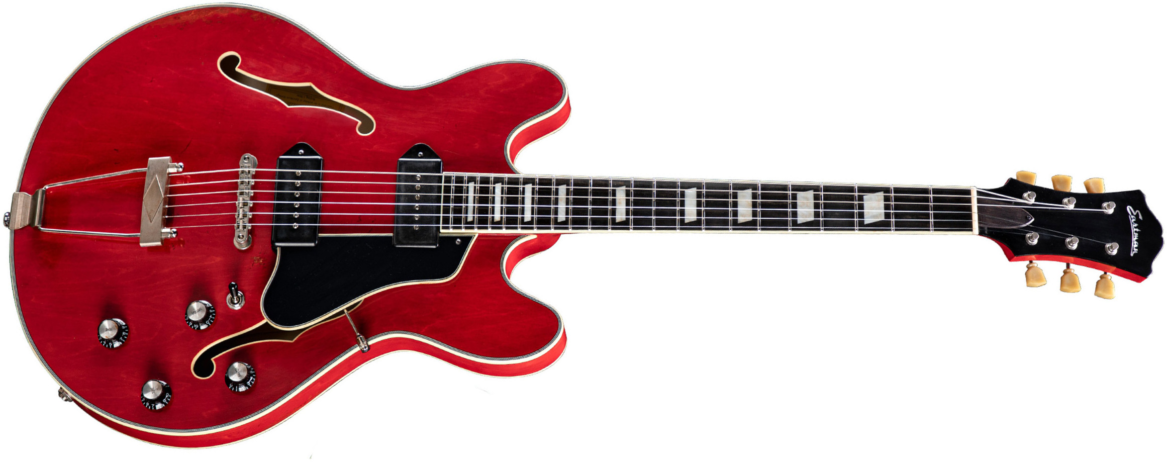 Eastman T64/v Thinline Laminate Tout Erable 2p90 Lollar Ht Eb - Antique Red - Semi hollow elektriche gitaar - Main picture