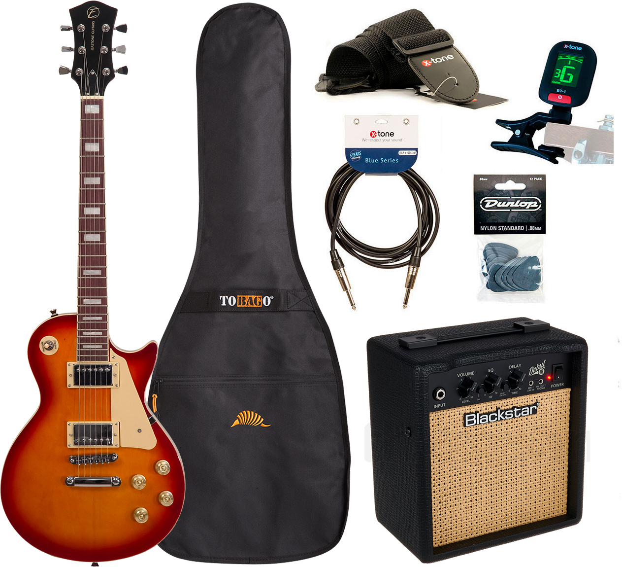 Eastone Lp100 +blackstar Debut 10 +cable +clip-on Tuner +mediators +housse +courroie - Cherry Sunburst - Elektrische gitaar set - Main picture