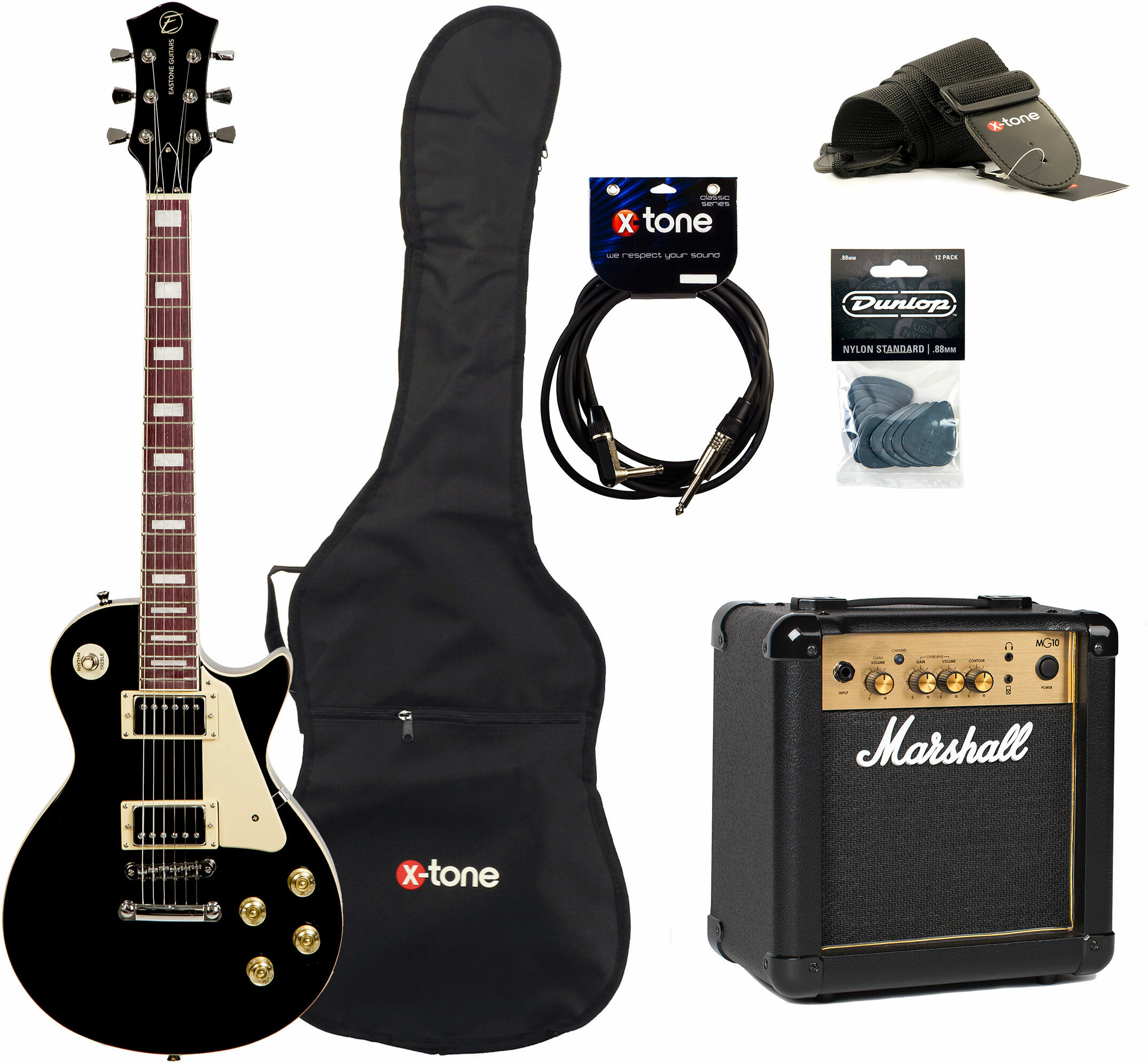 Eastone Lp100 Blk +marshall Mg10 10w +cable +mediators +housse - Black - Elektrische gitaar set - Main picture