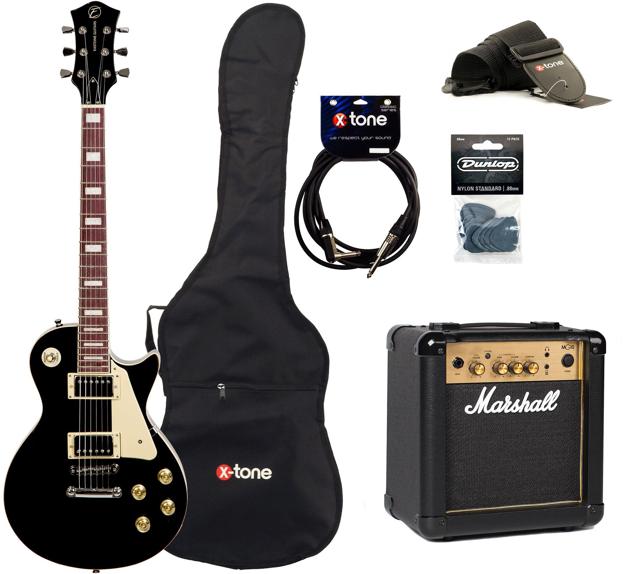 Elektrische gitaar set Eastone LP100 BLK +MARSHALL MG10 10W +CABLE +MEDIATORS +HOUSSE - Black