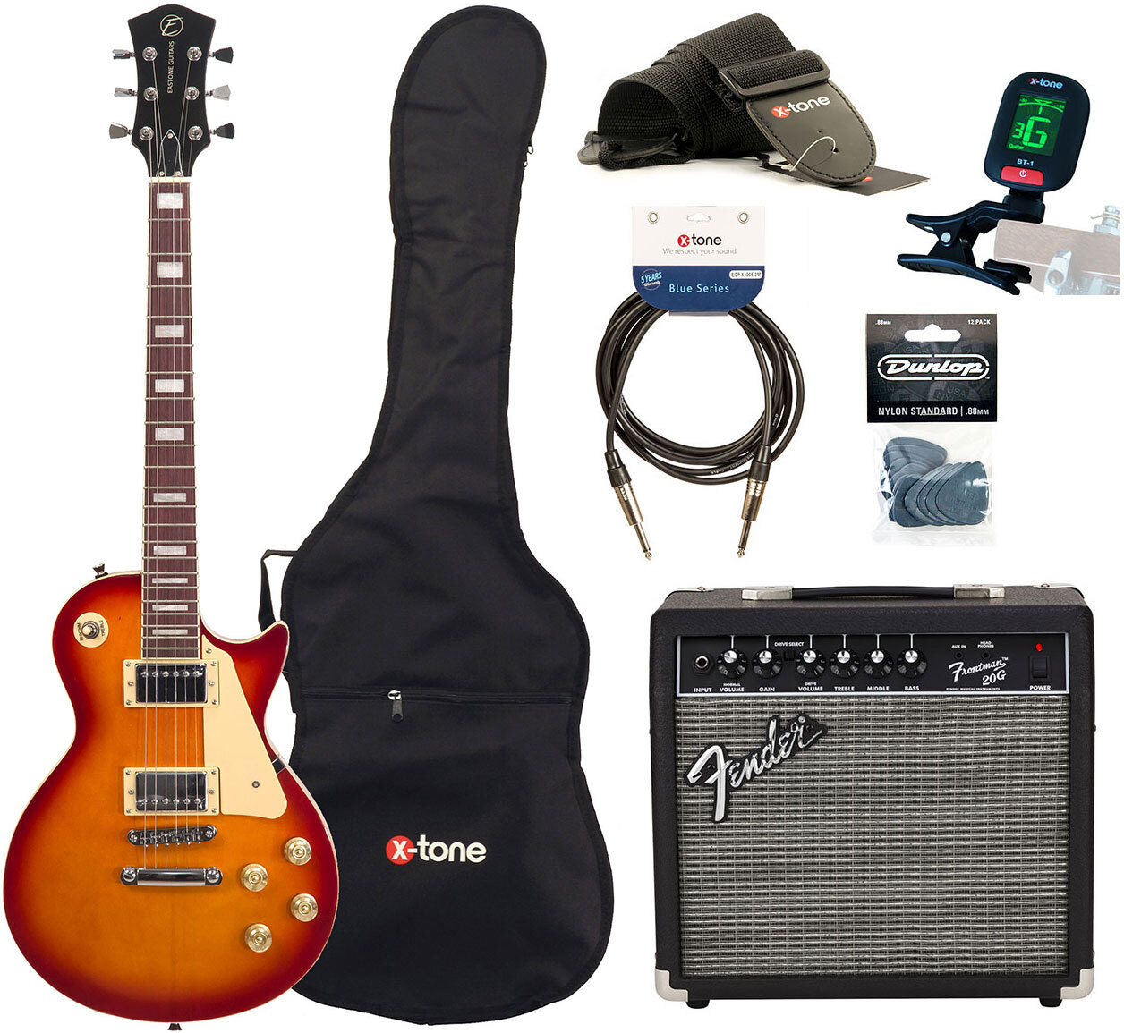 Eastone Lp100 +fender Frontman 20g +cable +clip-on Tuner +mediators +housse +courroie - Cherry Sunburst - Elektrische gitaar set - Main picture