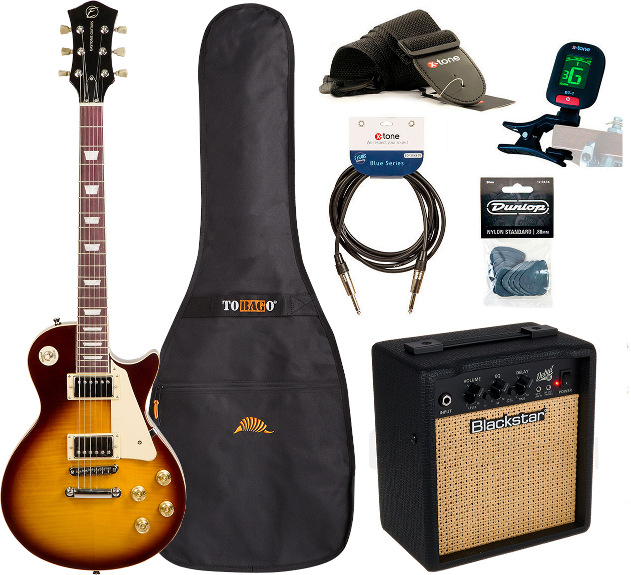 Eastone Lp200 +blackstar Debut 10 +cable +clip-on Tuner +mediators +housse +courroie - Honey Sunburst - Elektrische gitaar set - Main picture