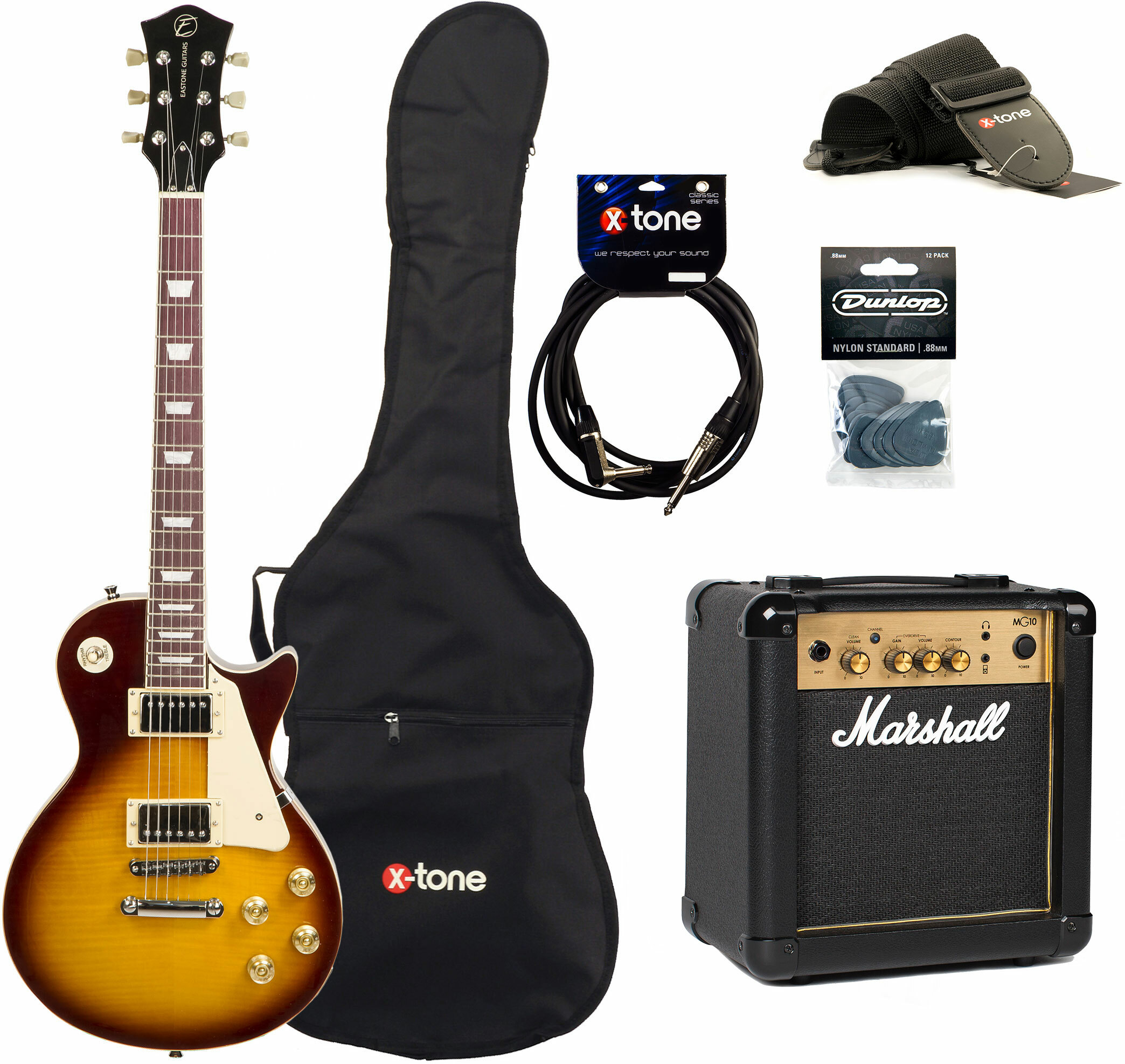 Eastone Lp200 Hb +marshall Mg10 10w +cable +mediators +housse - Honey Sunburst - Elektrische gitaar set - Main picture