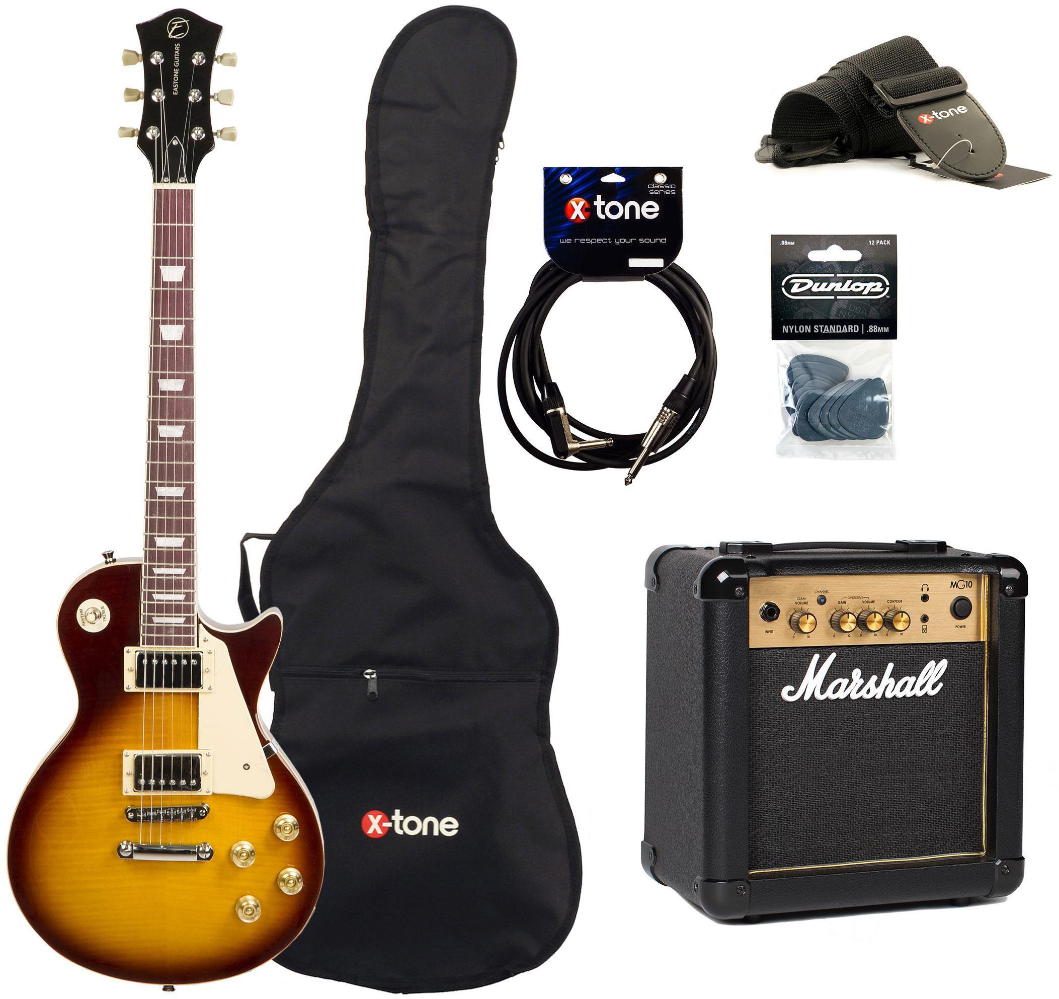 Elektrische gitaar set Eastone LP200 HB +MARSHALL MG10 10W +CABLE +MEDIATORS +HOUSSE - Honey sunburst