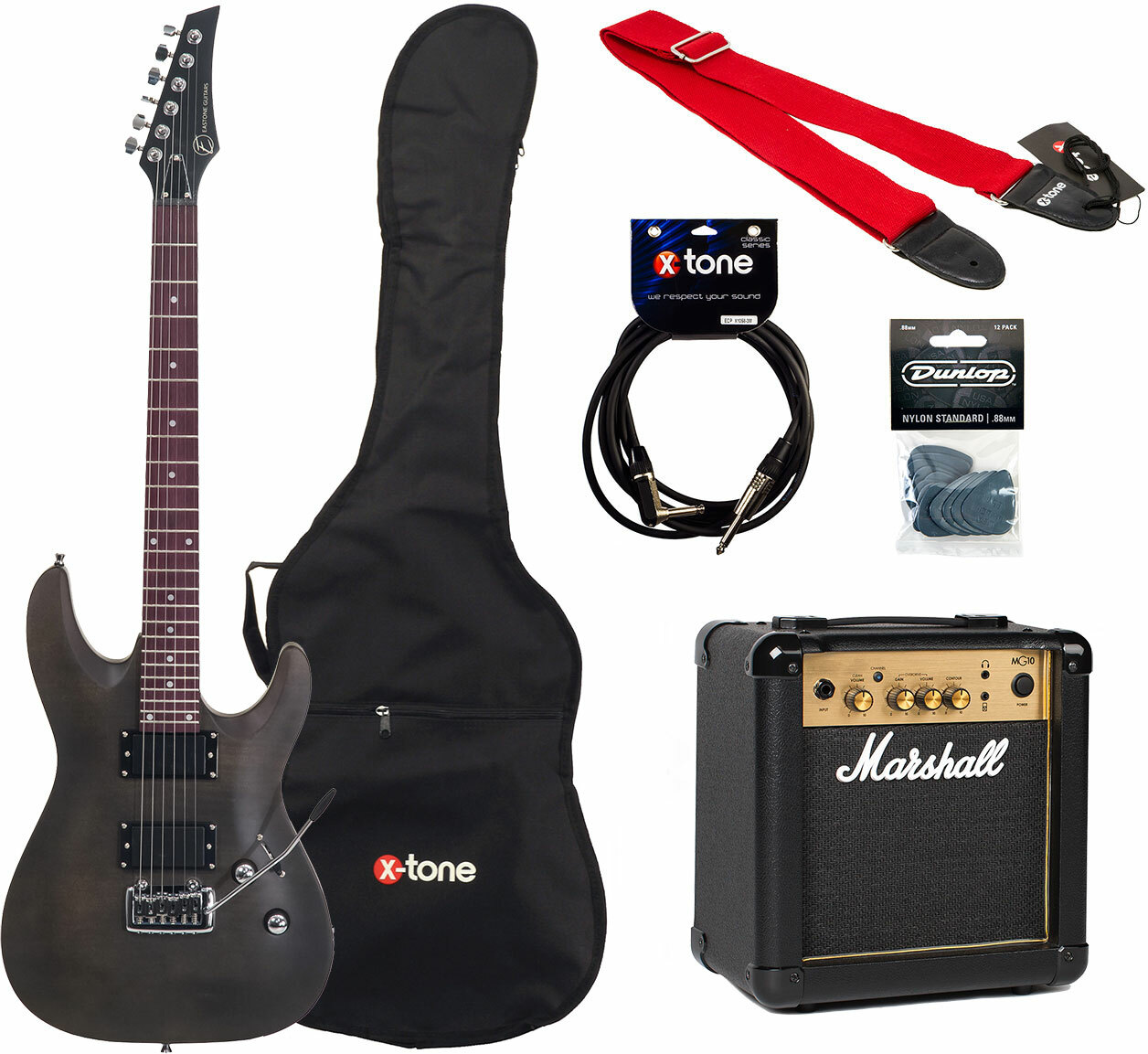 Eastone Metdc +marshall Mg10 +courroie +housse +cable +mediators - Black Satin - Elektrische gitaar set - Main picture