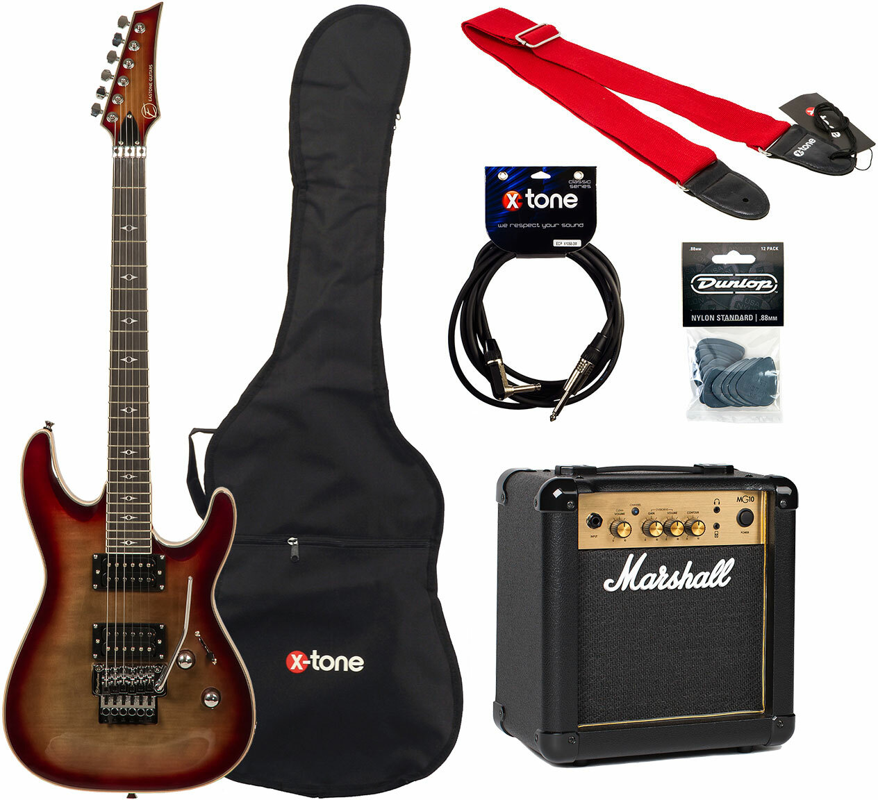 Eastone Metdc100 +marshall Mg10g Gold +cable +housse +courroie +mediators - Black Flames - Elektrische gitaar set - Main picture