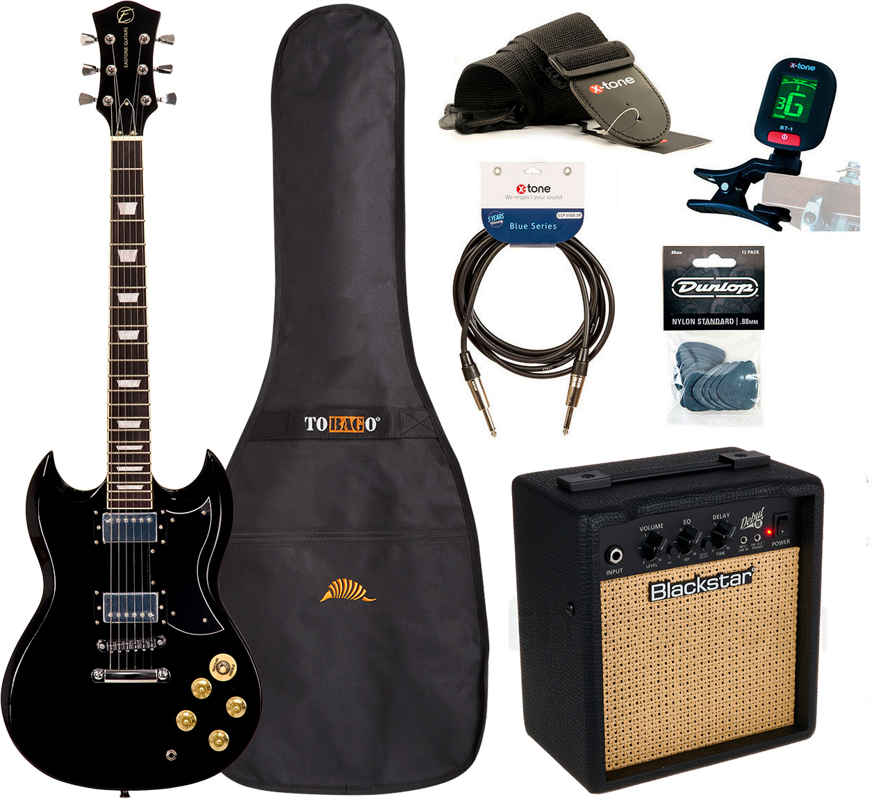 Eastone Sdc70 +blackstar Debut 10 +cable +clip-on Tuner +mediators +housse +courroie - Black - Elektrische gitaar set - Main picture