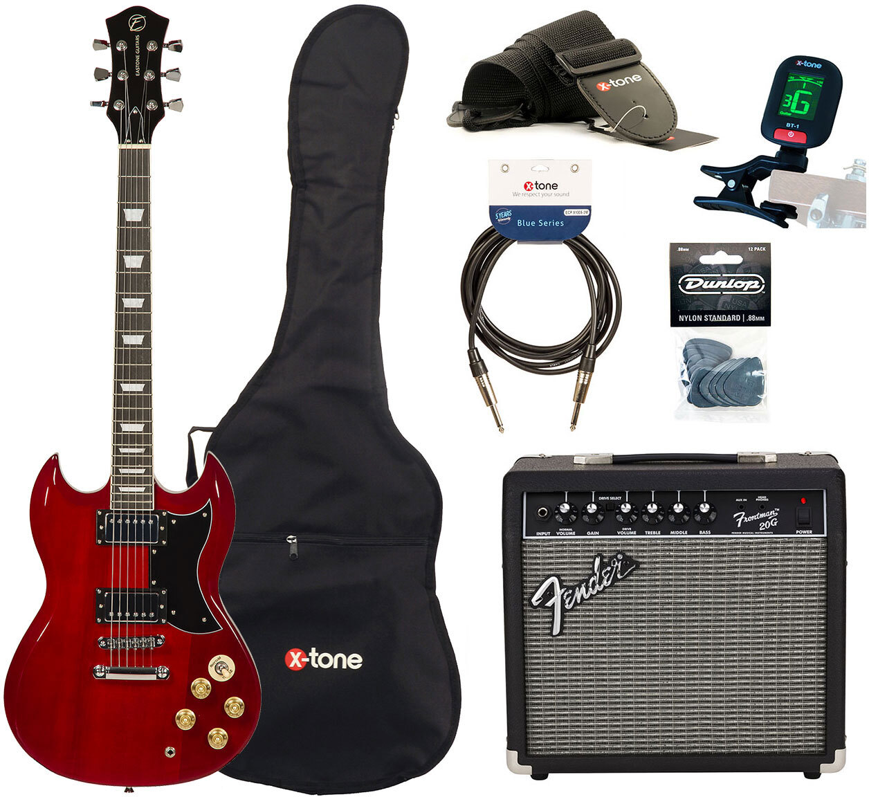 Eastone Sdc70 +fender Frontman 20g +cable +clip-on Tuner +mediators +housse +courroie - Red - Elektrische gitaar set - Main picture