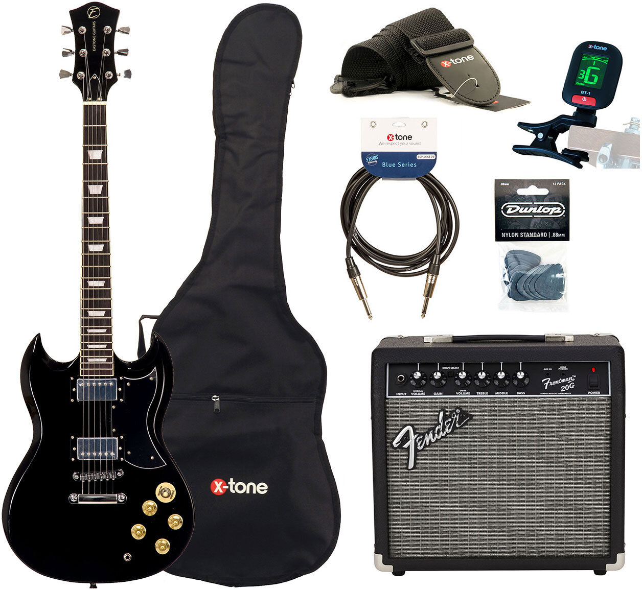 Eastone Sdc70 +fender Frontman 20g +cable +clip-on Tuner +mediators +housse +courroie - Black - Elektrische gitaar set - Main picture