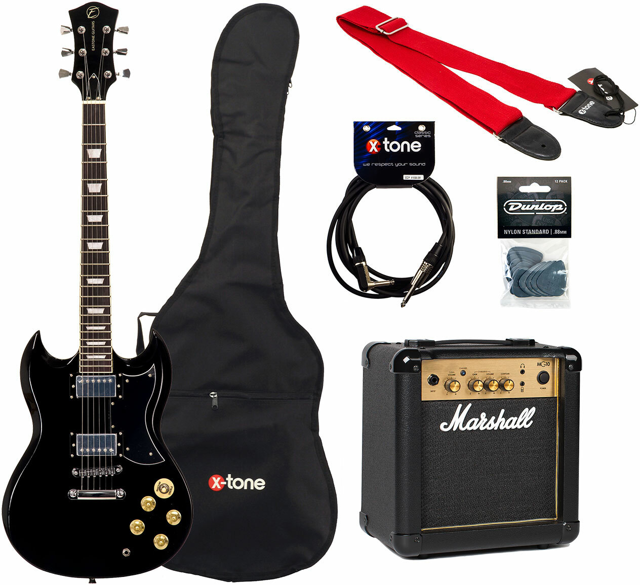 Eastone Sdc70 +marshall Mg10g Gold +cable +housse +courroie +mediators - Black - Elektrische gitaar set - Main picture