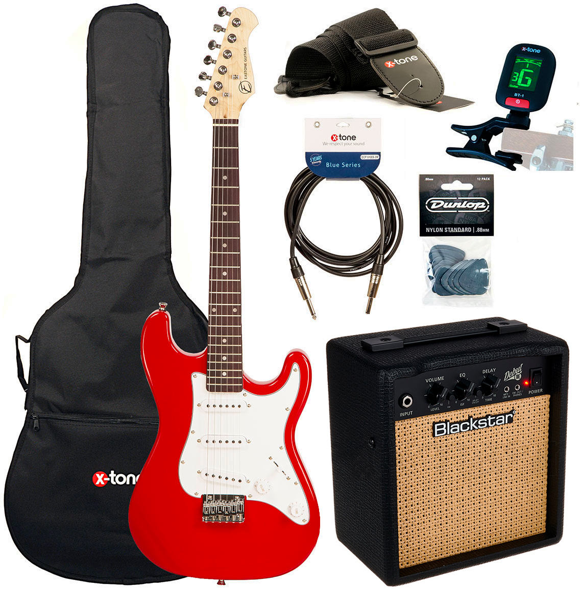 Eastone Str Mini +blackstar Debut 10 +cable +clip-on Tuner +mediators +housse +courroie - Red - Elektrische gitaar set - Main picture