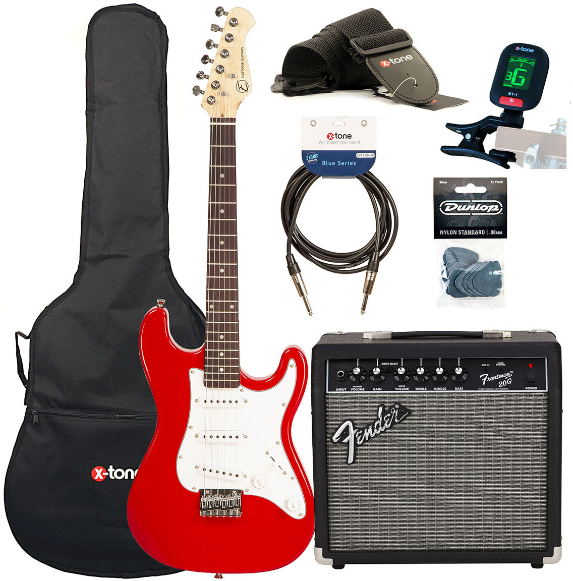 Eastone Str Mini +fender Frontman 20g +cable +clip-on Tuner +mediators +housse +courroie - Red - Elektrische gitaar set - Main picture