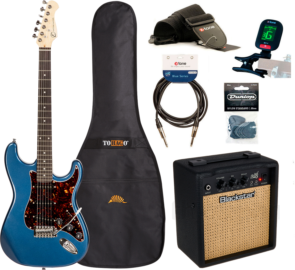 Eastone Str70 +blackstar Debut 10 +cable +clip-on Tuner +mediators +housse +courroie - Purple Blue - Elektrische gitaar set - Main picture