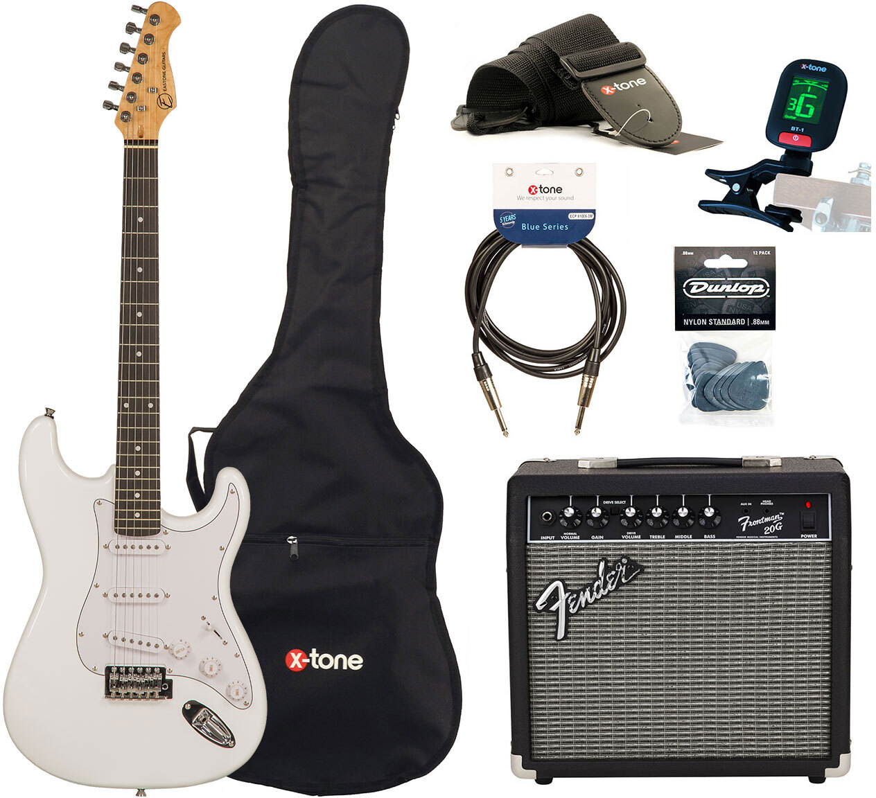 Eastone Str70 +fender Frontman 20g +cable +clip-on Tuner +mediators +housse +courroie - Olympic White - Elektrische gitaar set - Main picture