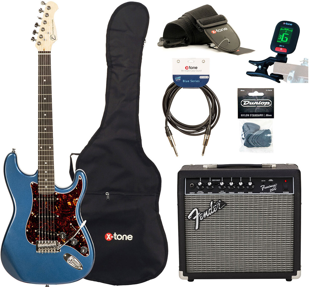 Eastone Str70 +fender Frontman 20g +cable +clip-on Tuner +mediators +housse +courroie - Purple Blue - Elektrische gitaar set - Main picture