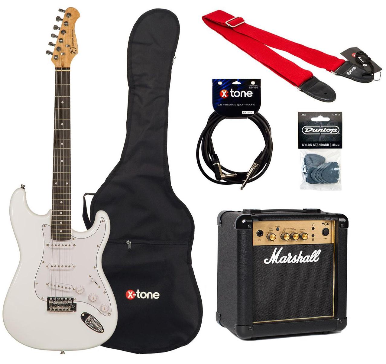 Elektrische gitaar set Eastone STR70 +Marshall MG10G +Accessories - Olympic white