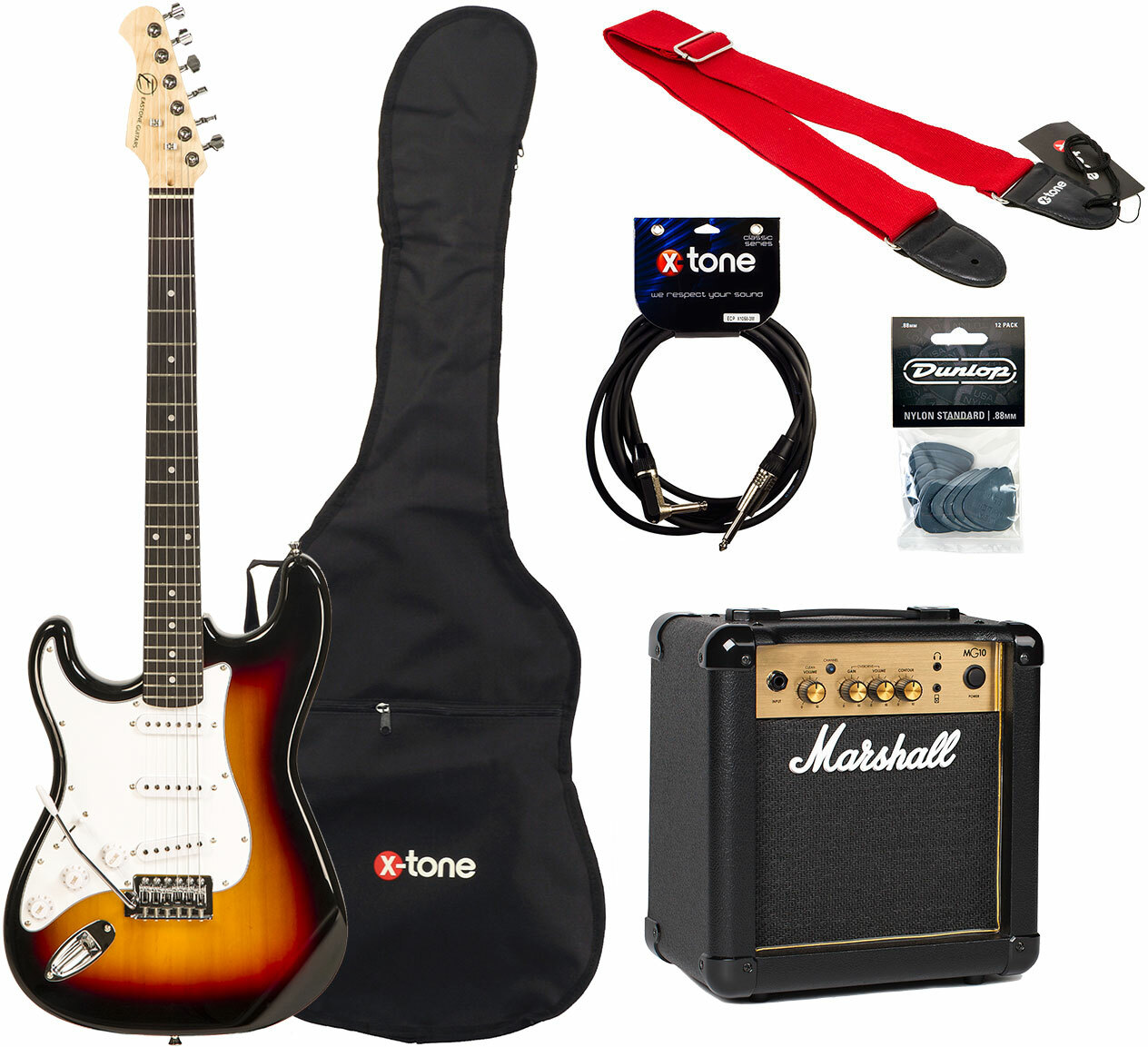 Eastone Str70t Lh Gaucher +marshall Mg10 10w +cable +mediators +housse - Sunburst - Linkshandige elektrische gitaar - Main picture